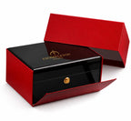 Red and black jewelry box with 'Exoskeleton' branding on a white background